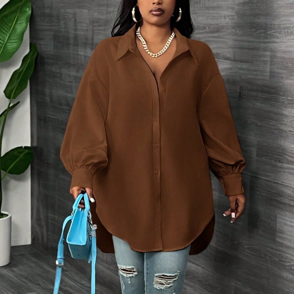 Plus Size Brown Casual Women's Elegant